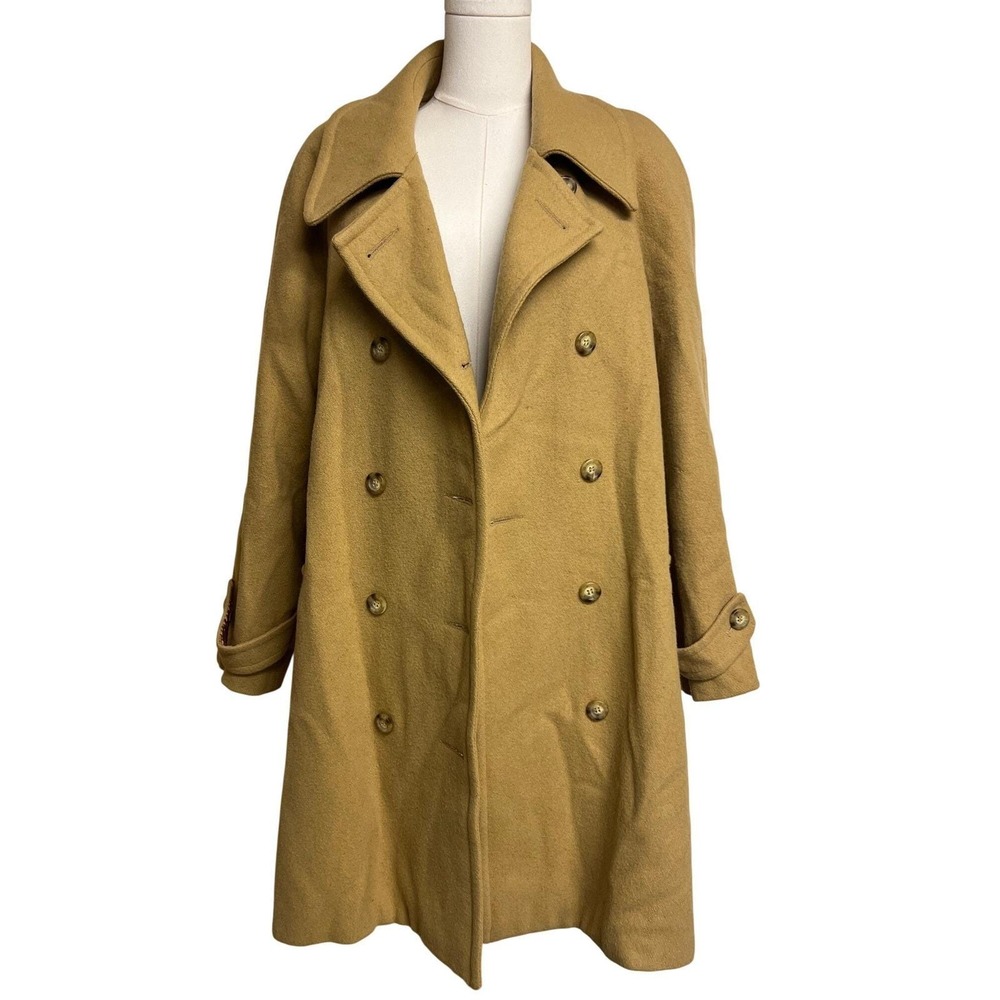 Vintage Womens Camel Wool Double‎ Breasted Peacoat Size 12 Classic Old Money